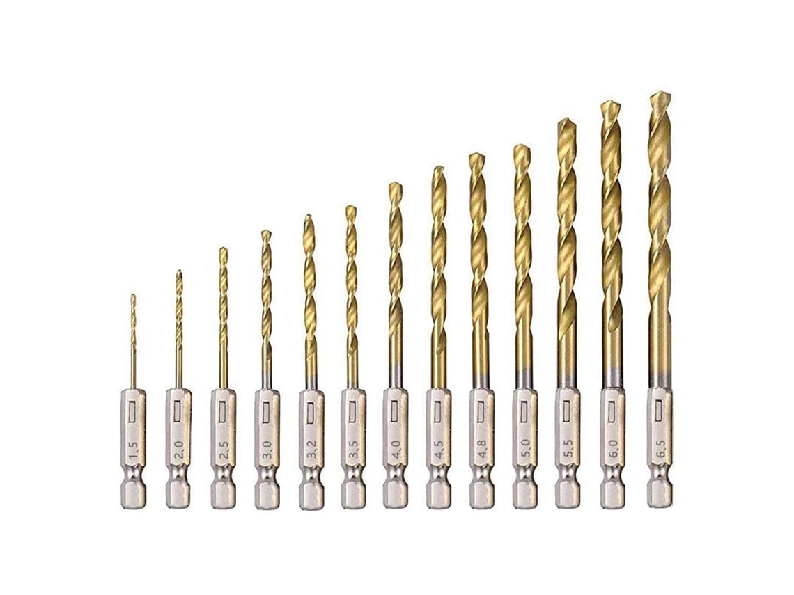 2026 13 Brocas Hss Recortadas Titanio 1.5 6.5mm para Madeira Metal Plástico Hexagonal