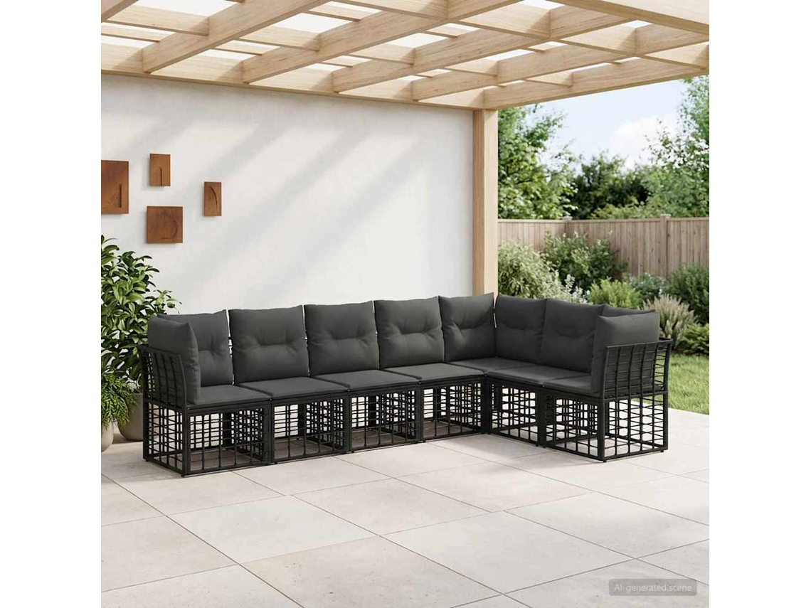 Vidaxl Conjunto De Sofás Para Exterior Preto Poliéster