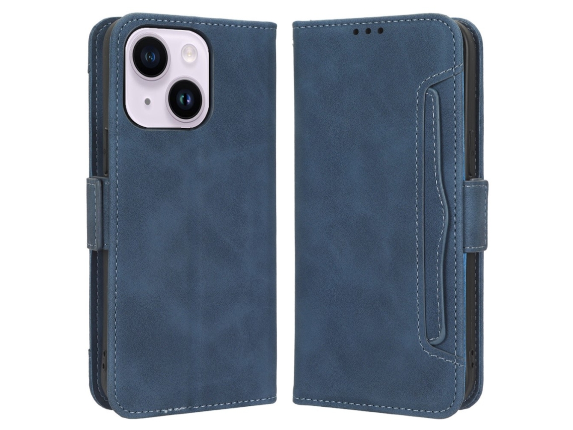 Capa Para Iphone 15 Pele Sintética Com Porta-cartões Azul
