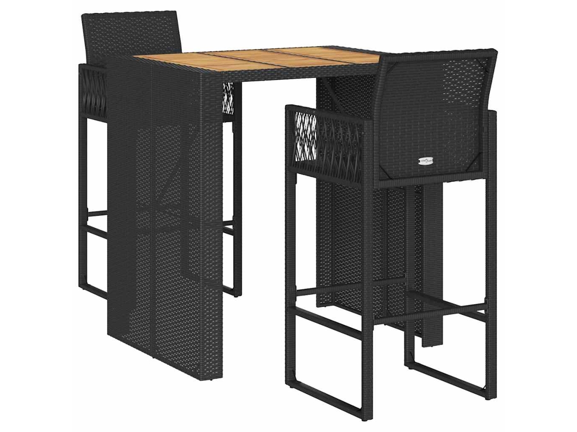 Conjunto de 3 Bar Jardim Sem Almofadões Vime Pe/acácia Preto MAISON EXCLUSIVE