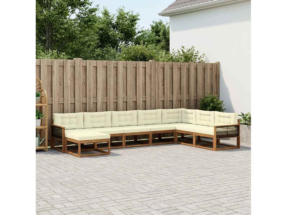 Vidaxl Conjunto De Sofás Para Exterior 8 Unid. Natural E Creme