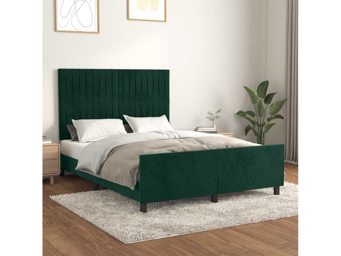 Vidaxl Estrutura De Cama Sem Colchão 140x190 Cm Veludo Verde-escuro