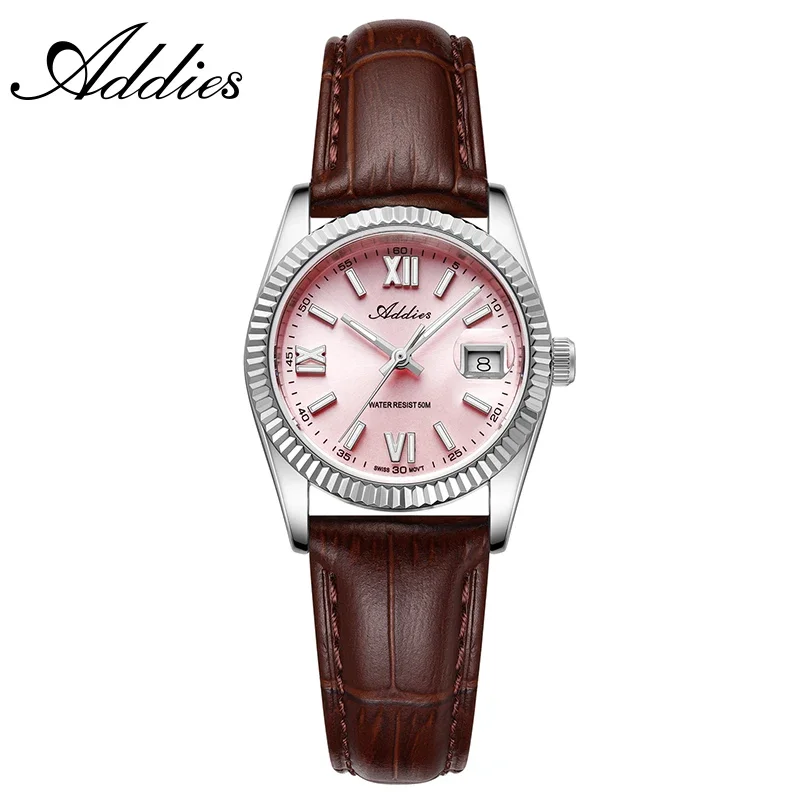 Relógio De Pulso Feminino De Negócios Com Quartz E Iluminação Noturna (couro Prata-rosa), Resistente À Água Até 50m