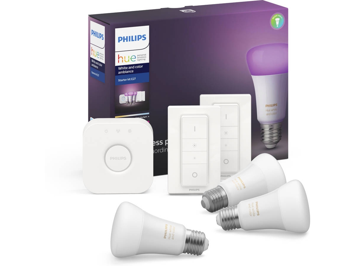 Kit 3 Lâmpadas Inteligentes + 2 Comandos + Bridge PHILIPS HUE  (E27 - Branco e cor)
