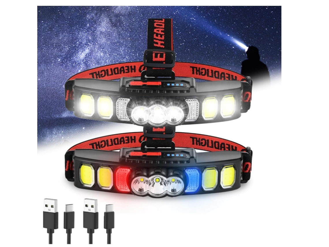 Farol 2 Peças de Farol Led de 18000 Lanterna de Cabeça de Alto Lúmen para Pesca Ao Ar Livre Caminhada Acampamento Corrida Preto BISBISOUS VIGA EUROPE