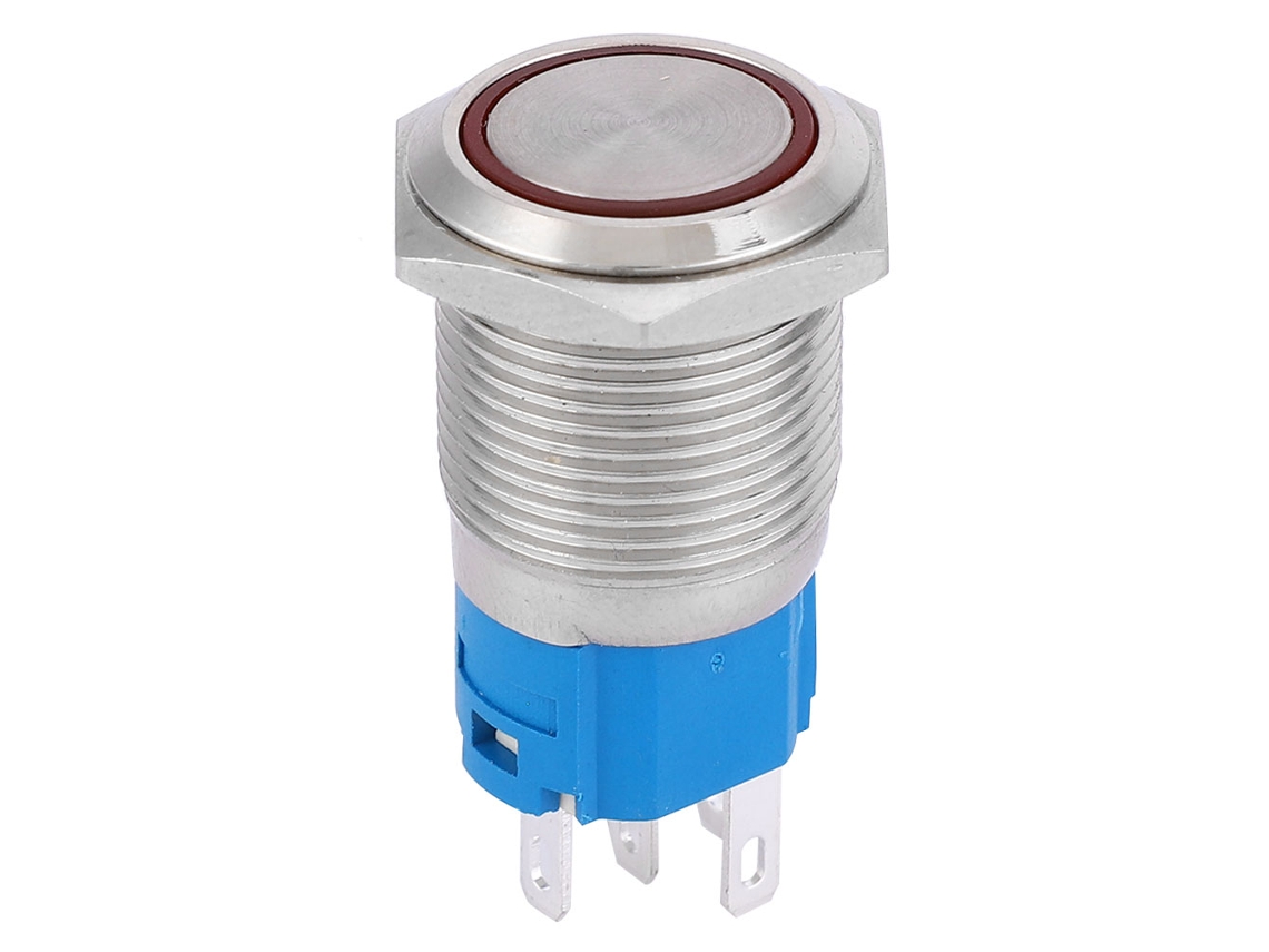 Interruptor Push Button De Metal 16mm Com Led 12v Vermelho Auto-reset 1no 1nc Para Modificação De Carros 5pin
