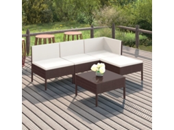 Vidaxl 5 Pcs Conjunto Lounge Jardim C/ Almofadões Vime Pe Castanho