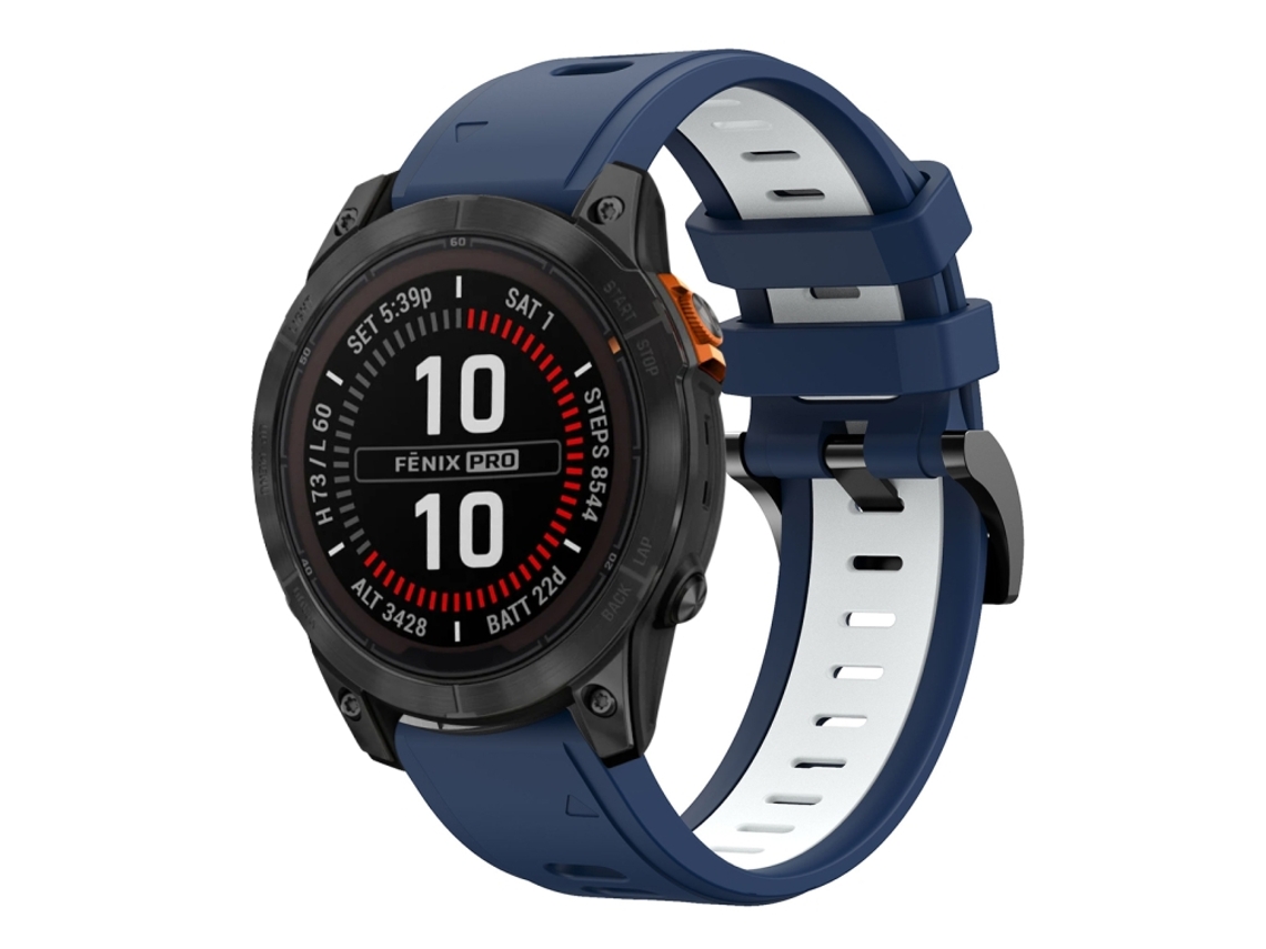 Bracelete Para Garmin Fenix 7 Pro (47mm) - Silicone Esportivo - Duas Cores (22mm) Azul Meia-noite + Branco