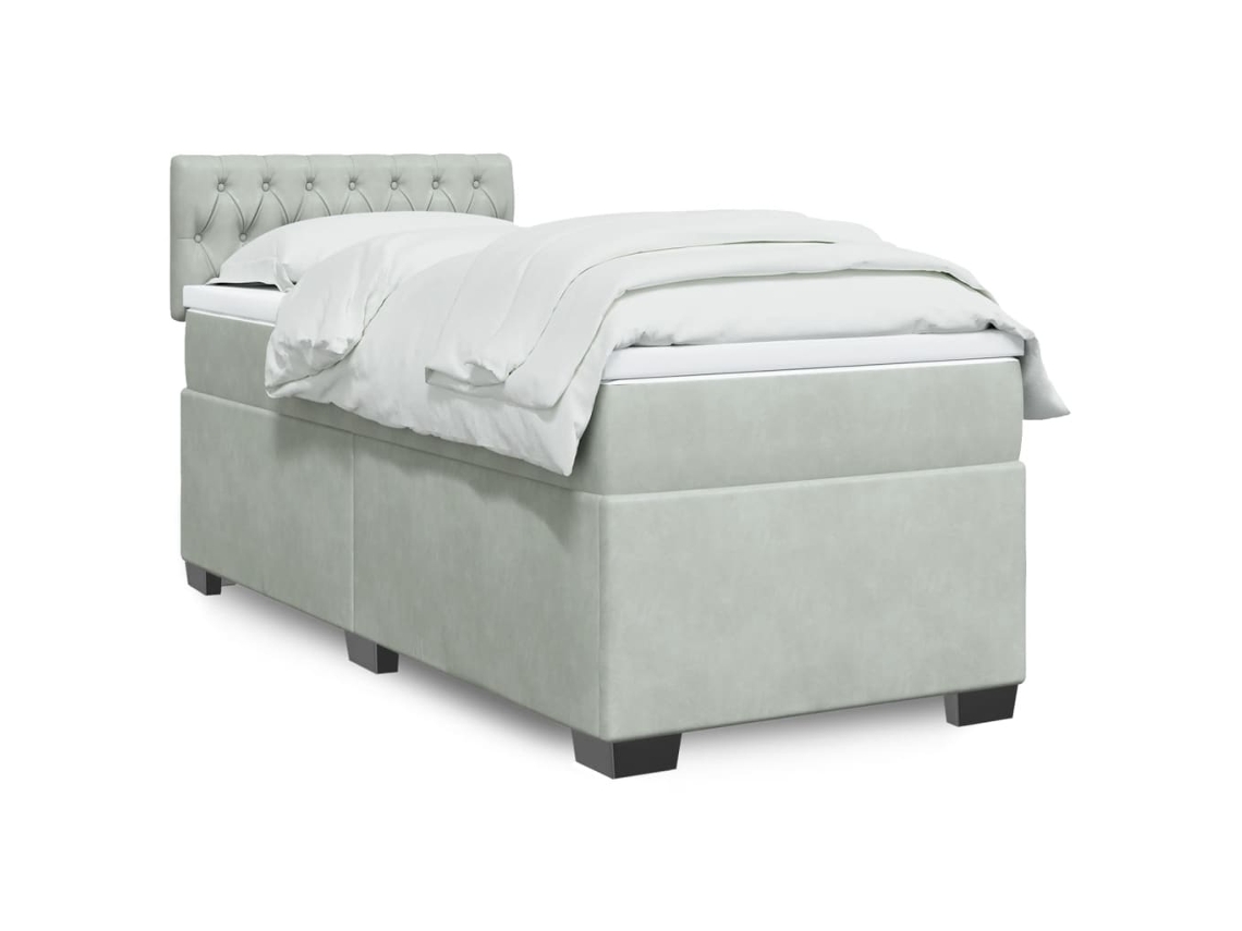 Cama Com Molas/colchão 90x200 Cm Veludo Cinza-claro