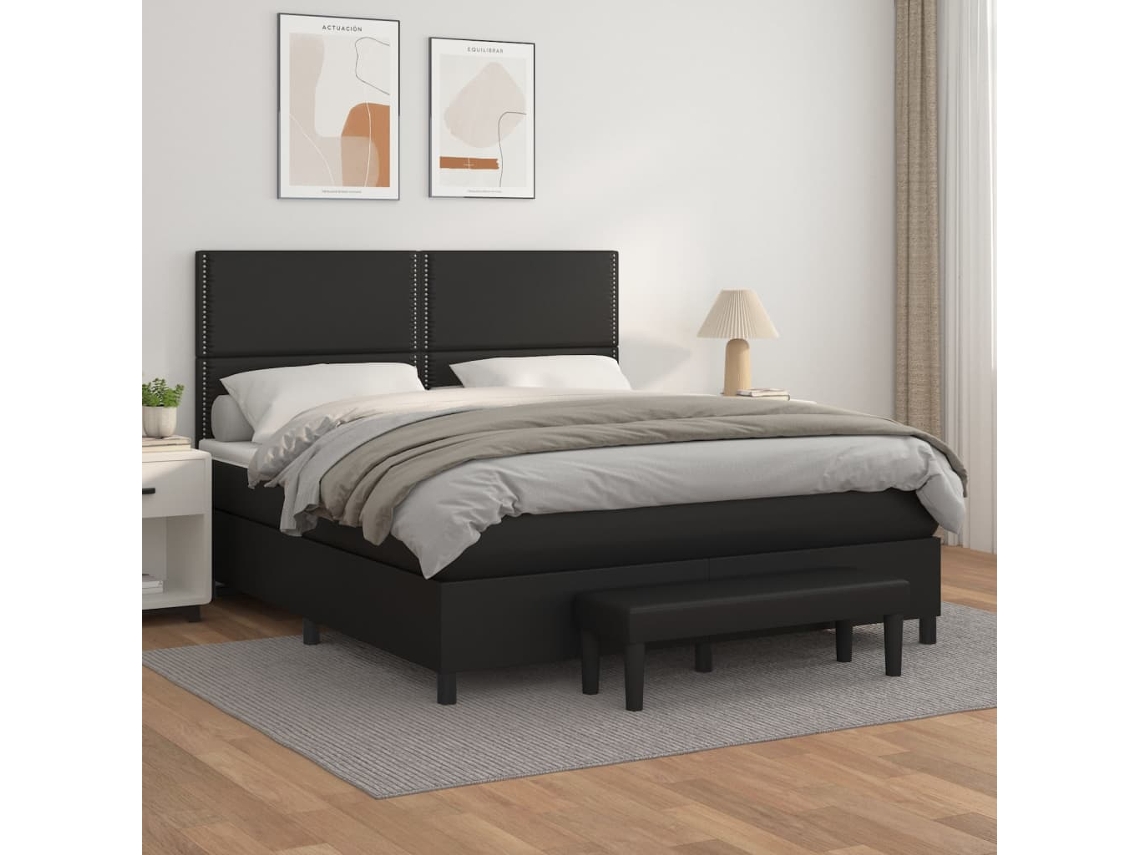 Vidaxl Cama Com Molas/colchão 180x200 Cm Couro Artificial Preto