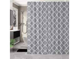 Cortina de Banho Nova Line Anti mofo, 180x180cm, Cinza Geométrico, com 12 ganchos