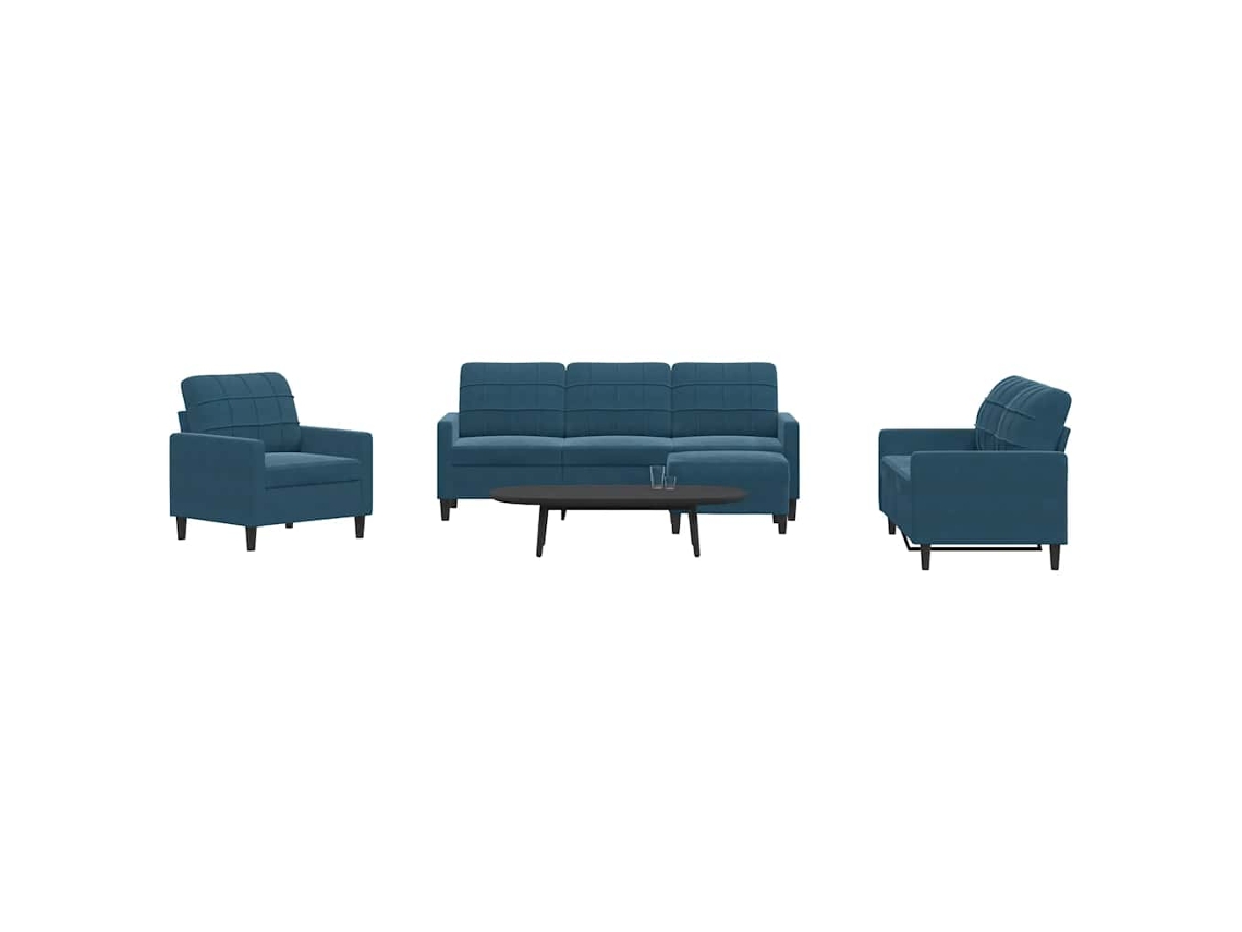 Vidaxl 4 Pcs Conjunto De Sofás Com Almofadões Veludo Azul