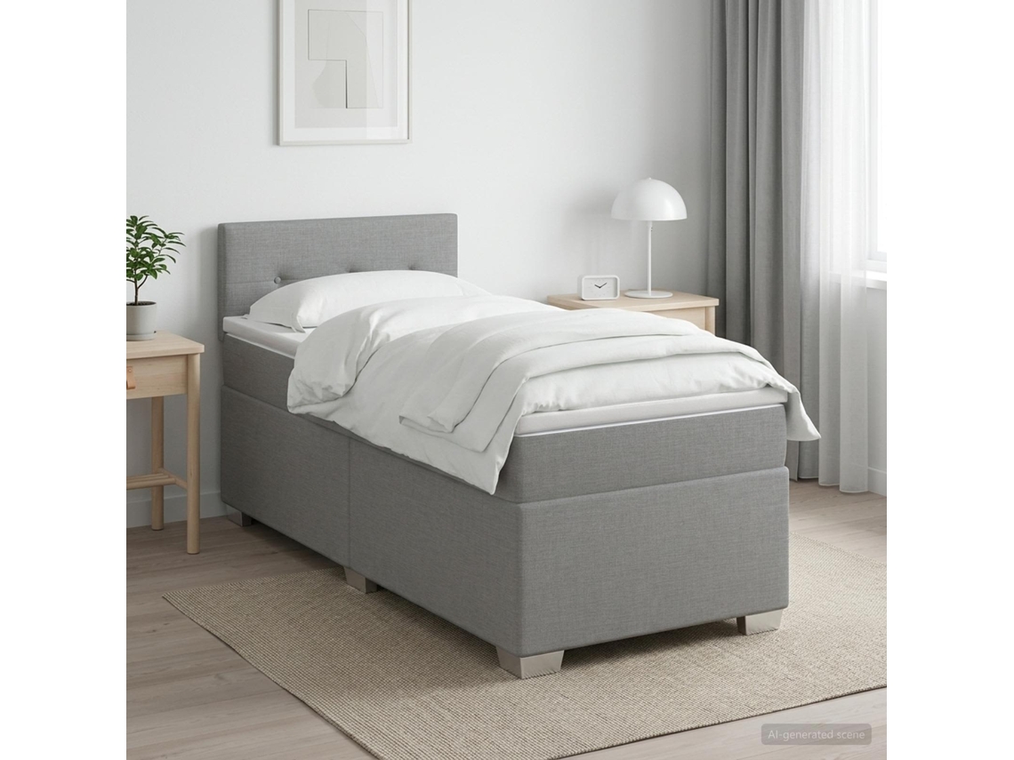 Vidaxl Cama Box Spring Com Colchão E Led Cinzento-claro 90 X 200 Cm