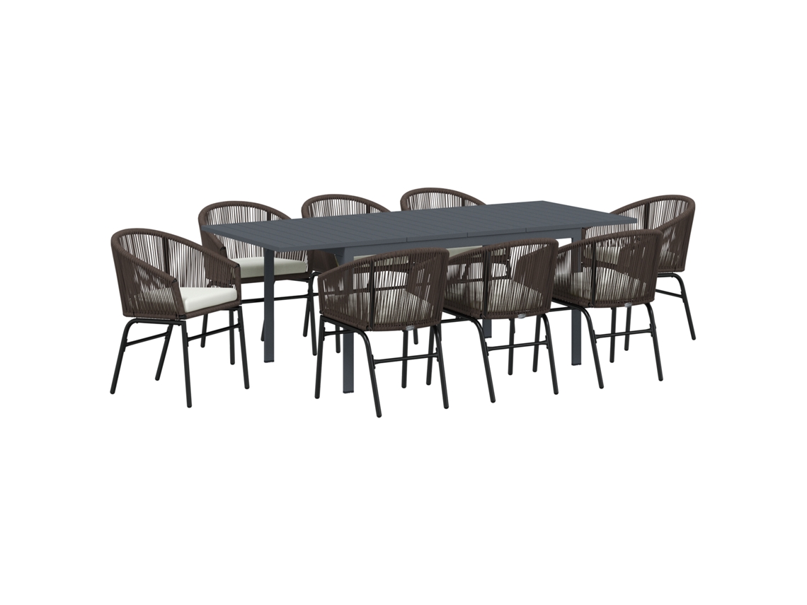 Conjunto 9 Conjunto De Jantar Para Jardim Vidaxl Castanho Vime Pe (211,5 X 90 X 74 Cm)