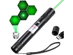 Ponteiro Laser Verde de Alta Potência com Tampa em Forma de Estrela Amovível e Porta Usb Recarregável Integrada Preto HEXINYIGJLY