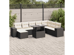 Vidaxl 9 Pcs Conjunto De Sofás P/ Jardim C/ Almofadões Vime Pe Preto