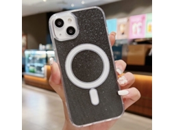 Capa Transparente Com Glitter Para Iphone 14 - Acrílico - Magsafe - Preta