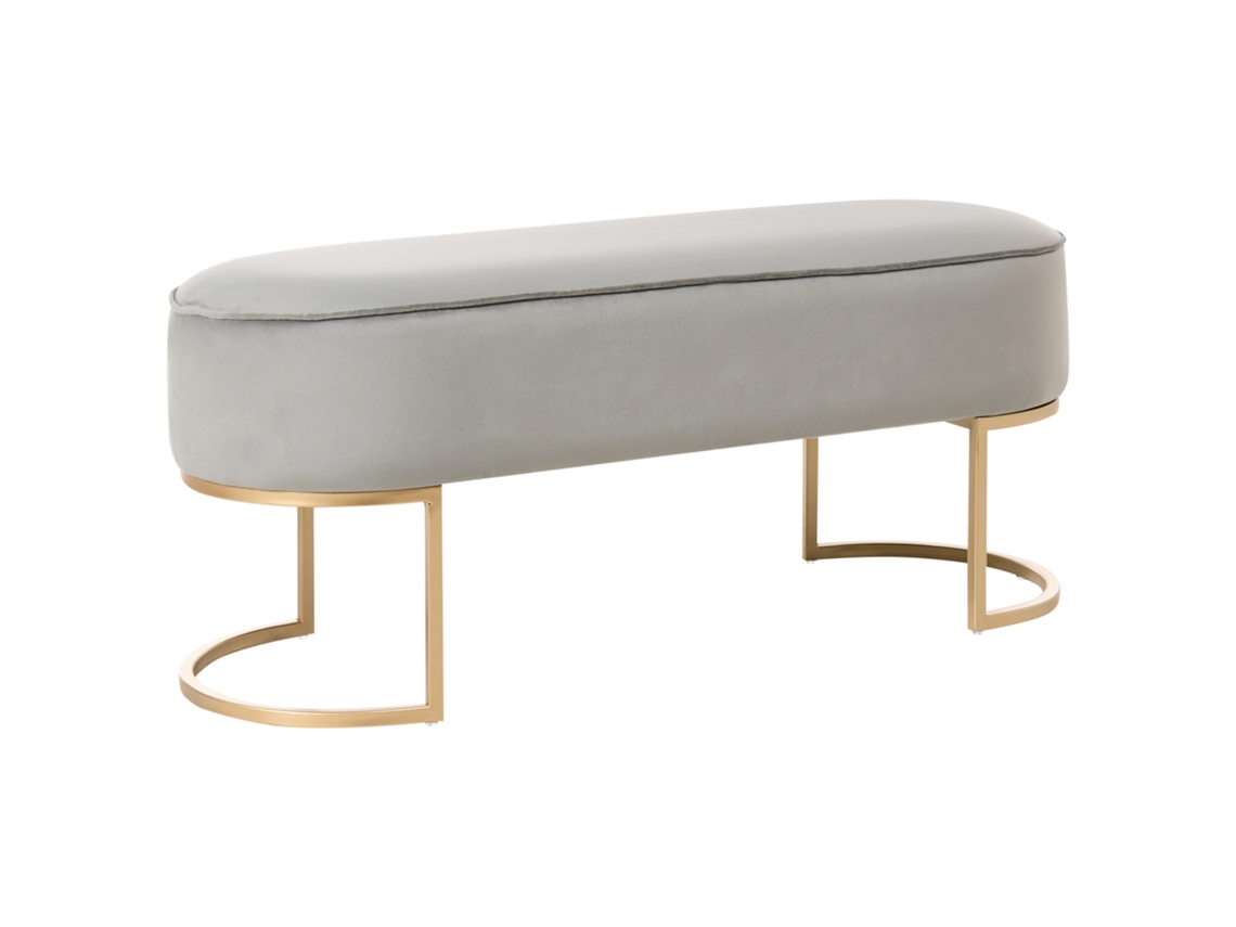 Banco Estofado Em Veludo De Forma Oval Beliani Milry De Veludo Cinzento Claro 104x40x40