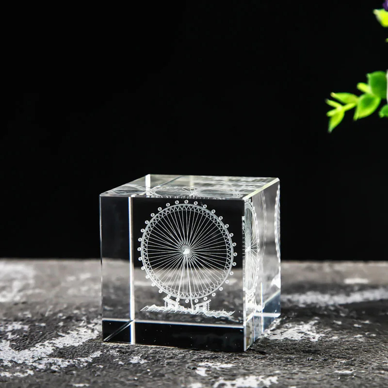 Cubo de Cristal Quadrado de 40mm para Joias, com Prisma de Vidro Gravado a Laser em 3d MDUG (estilo 9 40mm)