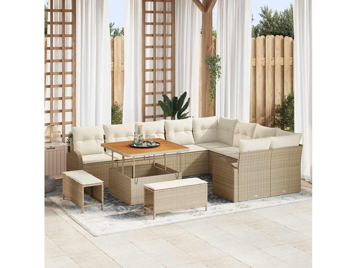 Vidaxl Conjunto De Sofá De Jardim 12 Unid. Bege Vime Pe