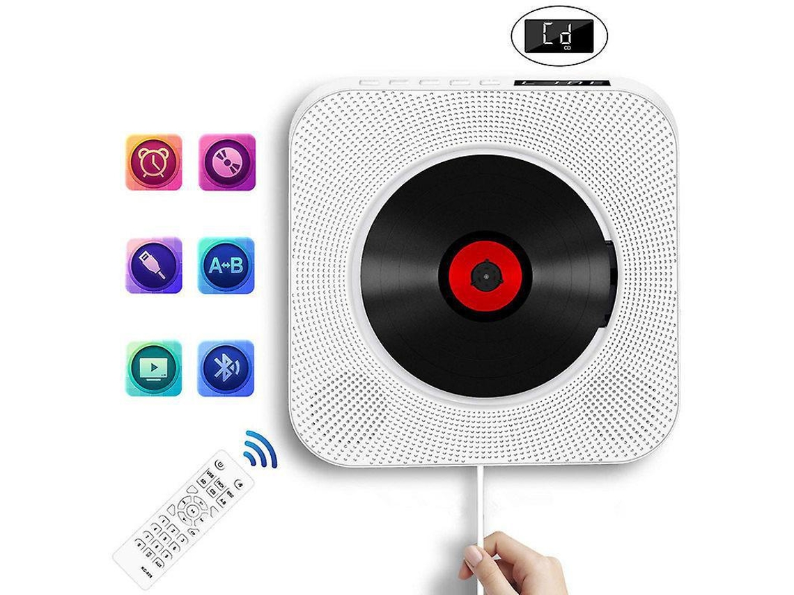 Leitor Cd Portátil Hi Fi Bluetooth Parede Embutido Fm Remoto Usb 3.5mm Aux Botão Puxar Branco Yizhood
