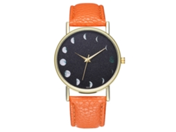 Relógio de quartzo com pulseira de couro PU, design simples e moderno, unissex, laranja lua