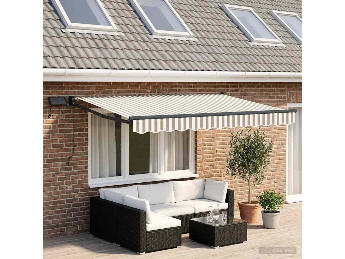 Vidaxl Toldo Retrátil Manual Com Leds Cinza Claro E Branco
