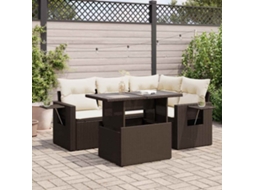 Vidaxl 5 Pcs Conjunto Sofás P/ Jardim C/ Almofadões Vime Pe Castanho