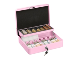 Relaxdays Caixa De Dinheiro Com Fechadura, Contagem De Moedas E 4 Compartimentos Para Notas, 8,5 X 30,5 X 24,5 Cm, Rosa