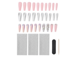 30pcs Unhas Falsas Longas Com Strass Brilhantes Para Mulheres E Meninas Festas E Encontros