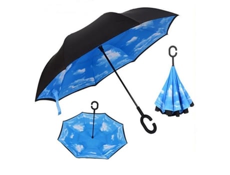 Guarda-chuva Dupla, Uv Unissexo Ohp Inverso Caneleiro Camada Cabo Impermeável Tecido Azul (80 Cm)