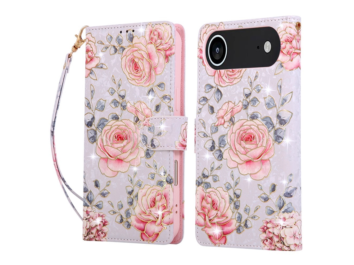 Capa Para Iphone Air Em Couro Rosa Com Proteção Rfid E Flores.