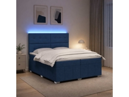 Vidaxl Cama Box Com Led E Colchão Azul 200 X 200 Cm Tecido