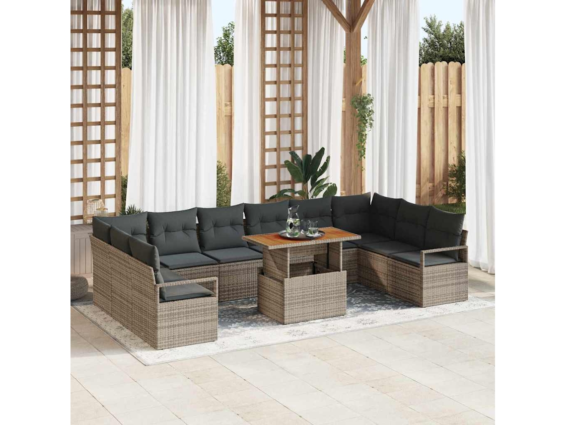 Vidaxl Conjunto De Sofá De Jardim 11 Unid. Cinzeto Rattan Sintético
