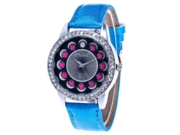 Relógio de quartzo com pulseira de couro PU, mostrador redondo, moderno, para mulheres (azul royal)