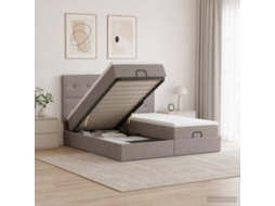 Vidaxl Cama Ottoman Com Colchão E Led Cinzento-acastanhado Tecido