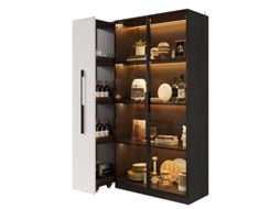 Armário Multifuncional 110,5×35×160 Cm - Vitrine Com Porta De Vidro E Iluminação Led, Gaveta Lateral Deslizante, Armário Com Rodízios