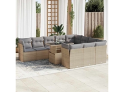 Vidaxl 11 Pcs Conjunto Sofás de Jardim C/ Almofadões Vime Pe Bege