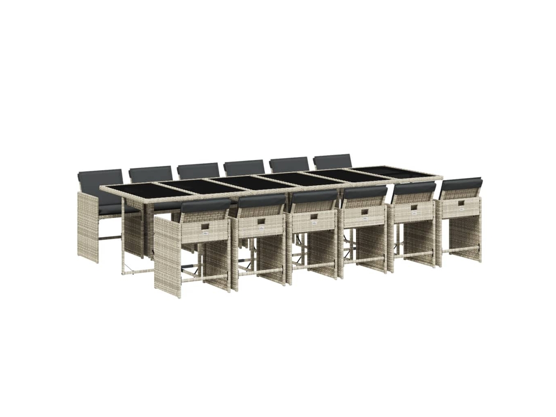 Conjunto de Jantar 13 Pcs para Jardim com Almofadões Vime Pe Cinzento Claro MAISON EXCLUSIVE (13 pcs)