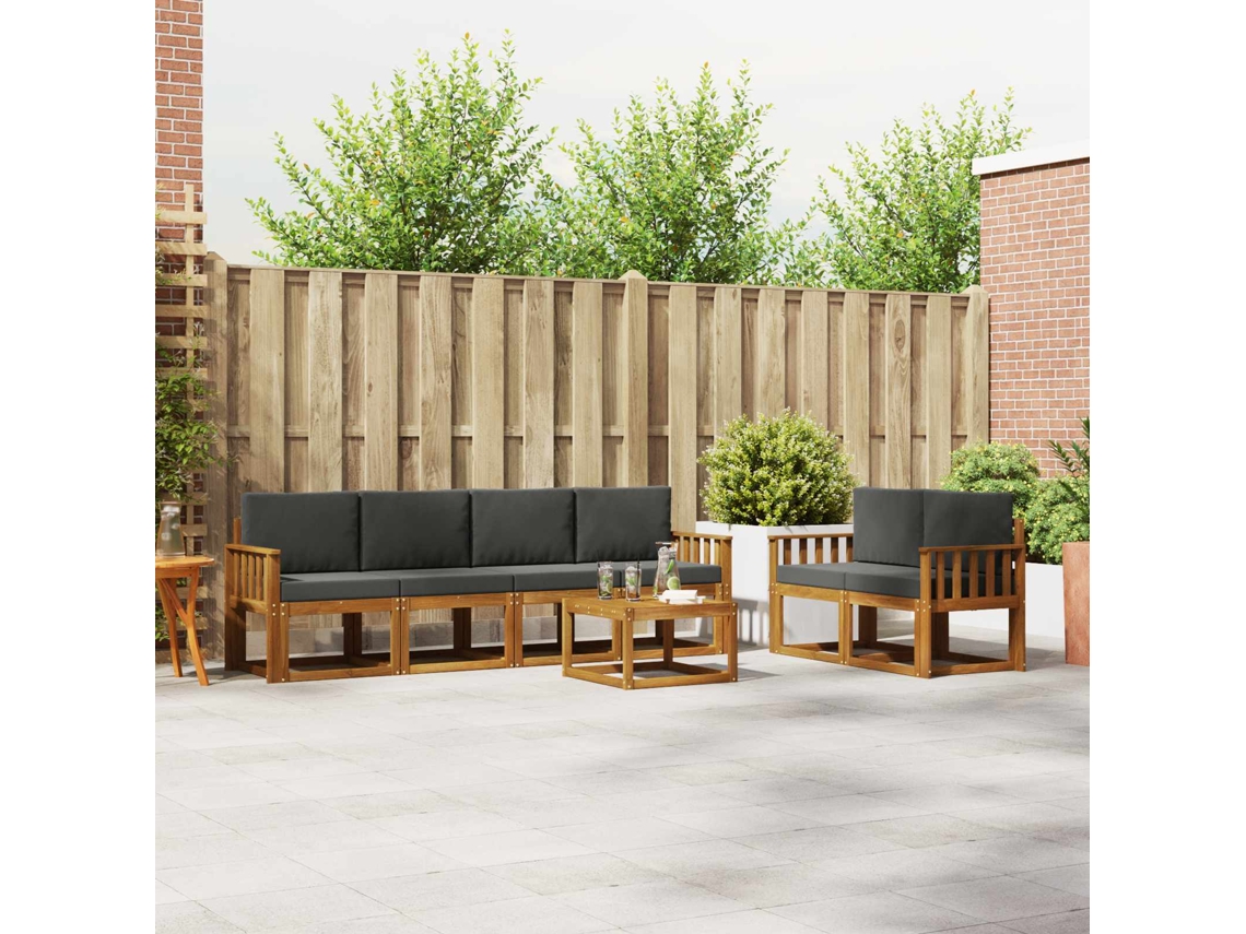 Vidaxl Conjunto De Sofás Para Exterior 7 Pcs Natural E Antracite