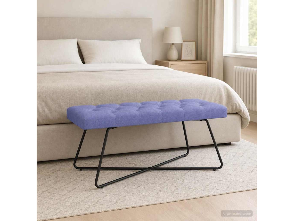Vidaxl Banco Com Botões Estofados Azul Jeans 110 X 40 X 46 Cm Tecido