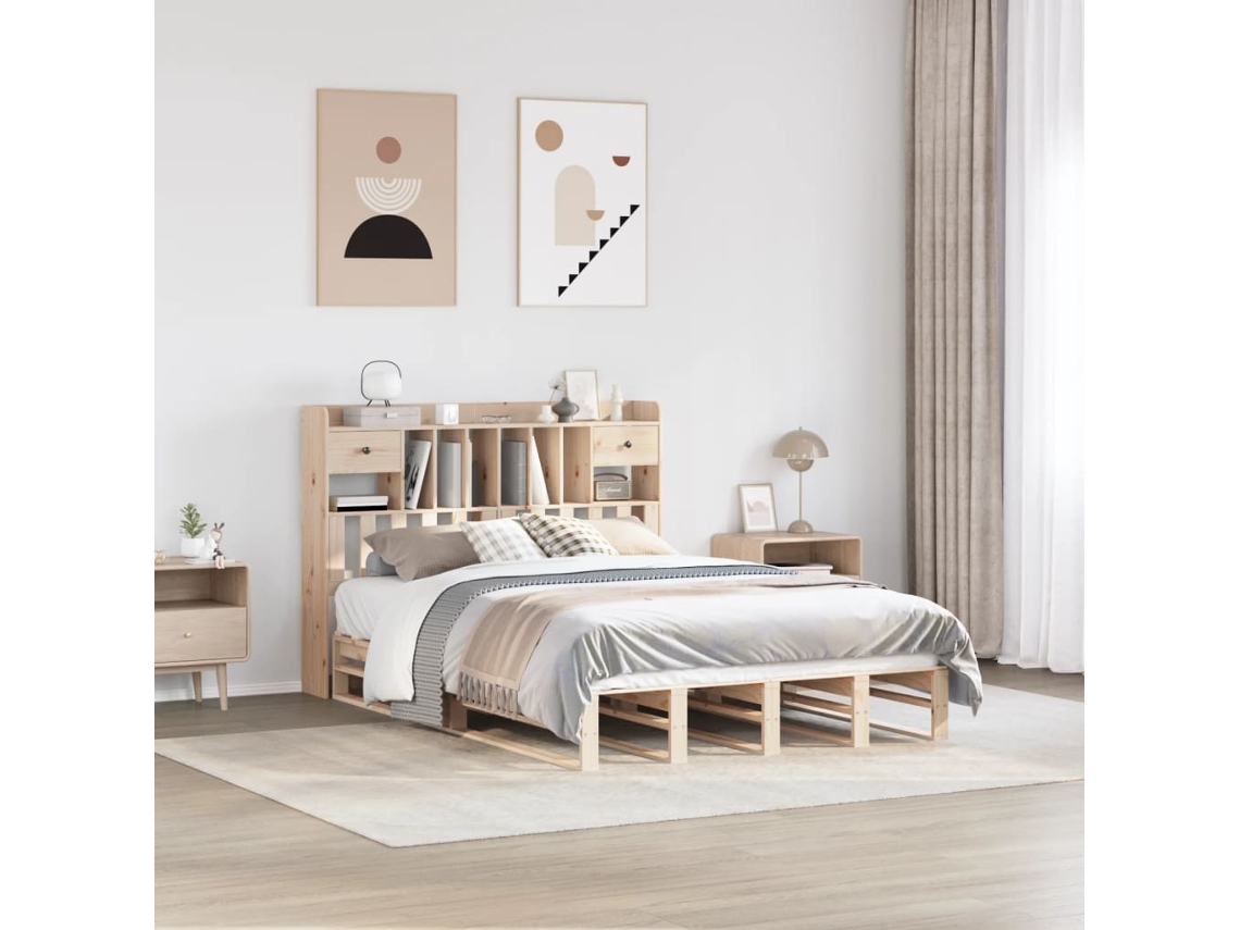 Cama Com Estante Sem Colchão 140x190 Cm Pinho Maciço