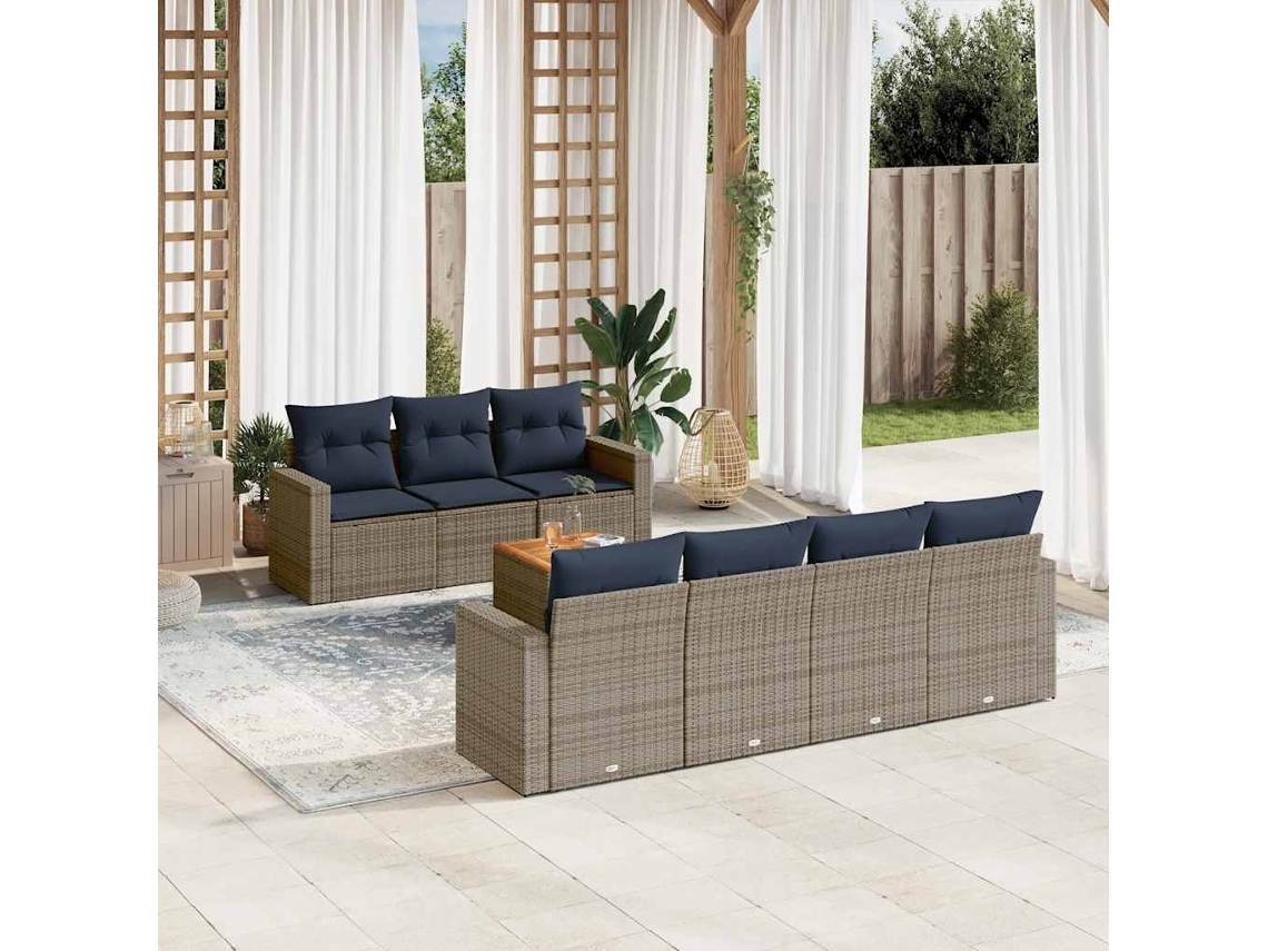 Vidaxl 8 Pcs Conjunto Sofás P/ Jardim C/ Almofadões Vime Pe Cinzento
