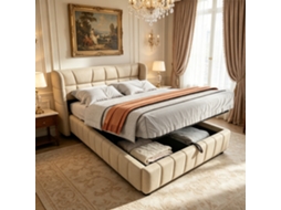 Cama Estofada Tecido Bege 140x200 Cm