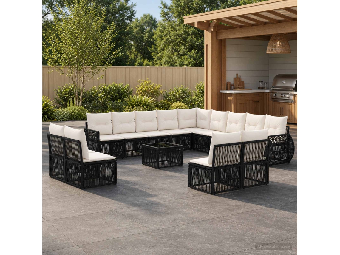 Vidaxl Conjunto De Sofá De Jardim 14 Unid. Preto E Branco Creme
