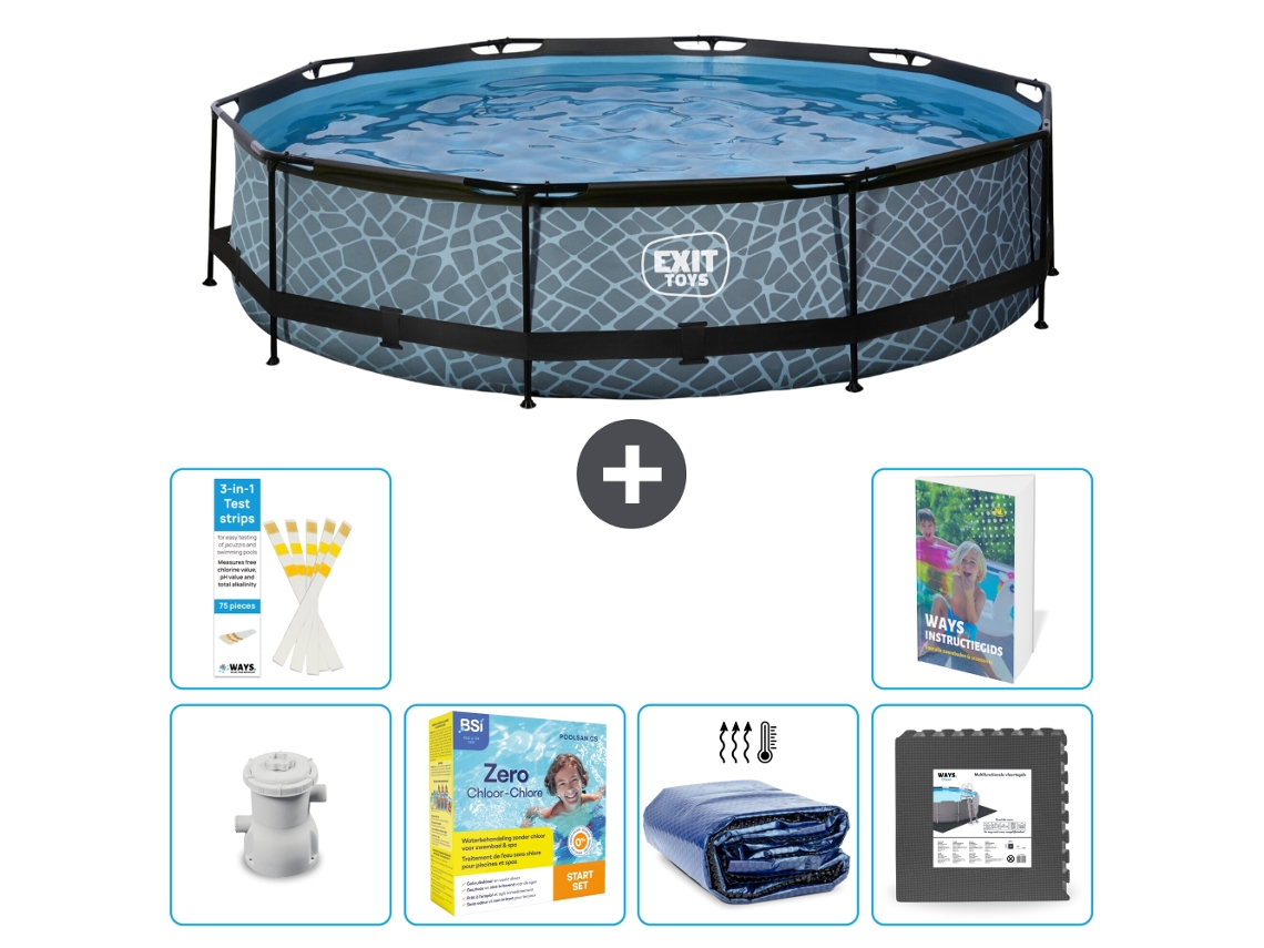 Piscina Exit Redonda Efeito Pedra 360x76 Cm 5 peças S285 EXIT TOYS