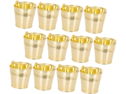 Conjunto De 12 Mini Baldes De Plástico Dourado Para Doces Com Alças, Pequenos E Decorativos.