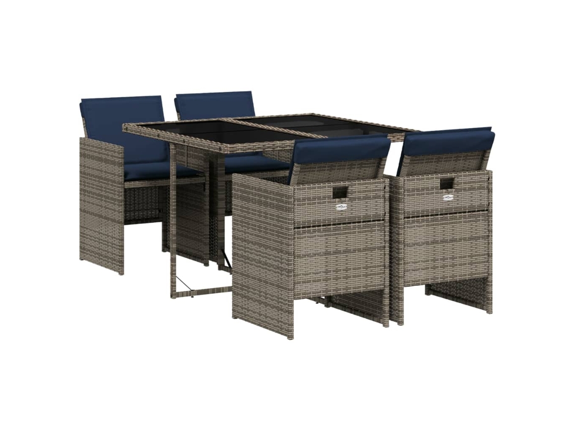Conjunto de Jantar 5 Peças com Almofadas em Rattan Sintético Cinza MAISON EXCLUSIVE