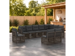 Vidaxl Conjunto De Sofá De Jardim 10 Unid. Cinzento Vime Pe