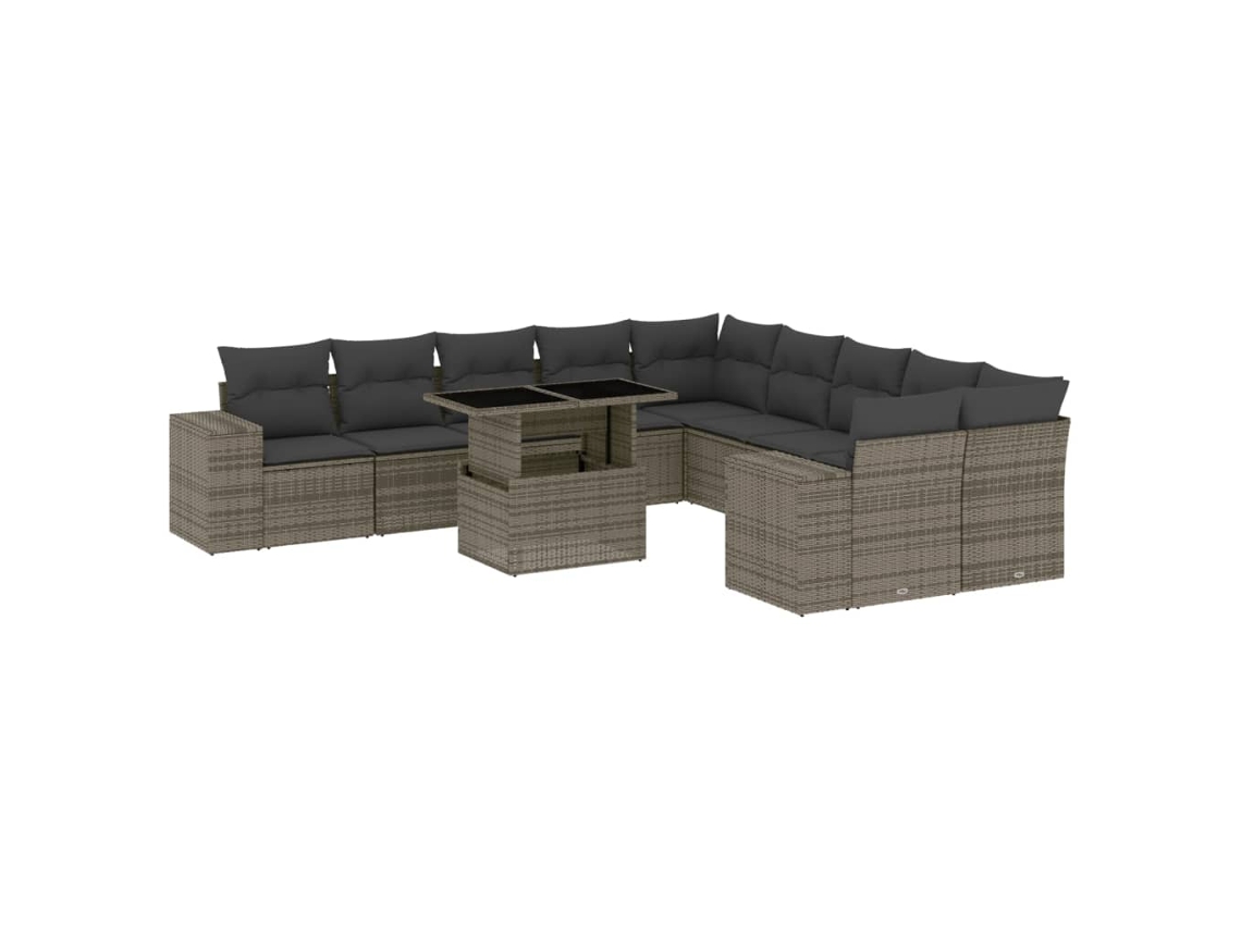 Conjunto de 11 Sofás de Jardim com Almofadões Vime Pe Cinzento MAISON EXCLUSIVE